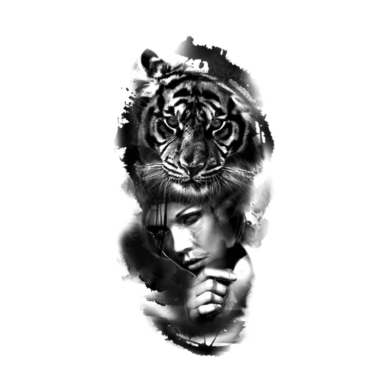 Sdrawing Styles Angel/devil/tiger/lion/wolf Waterproof Temporary Tattoos Men Flash Tatoo Stickers Tattoo Body Art Henna Fake Tattoos