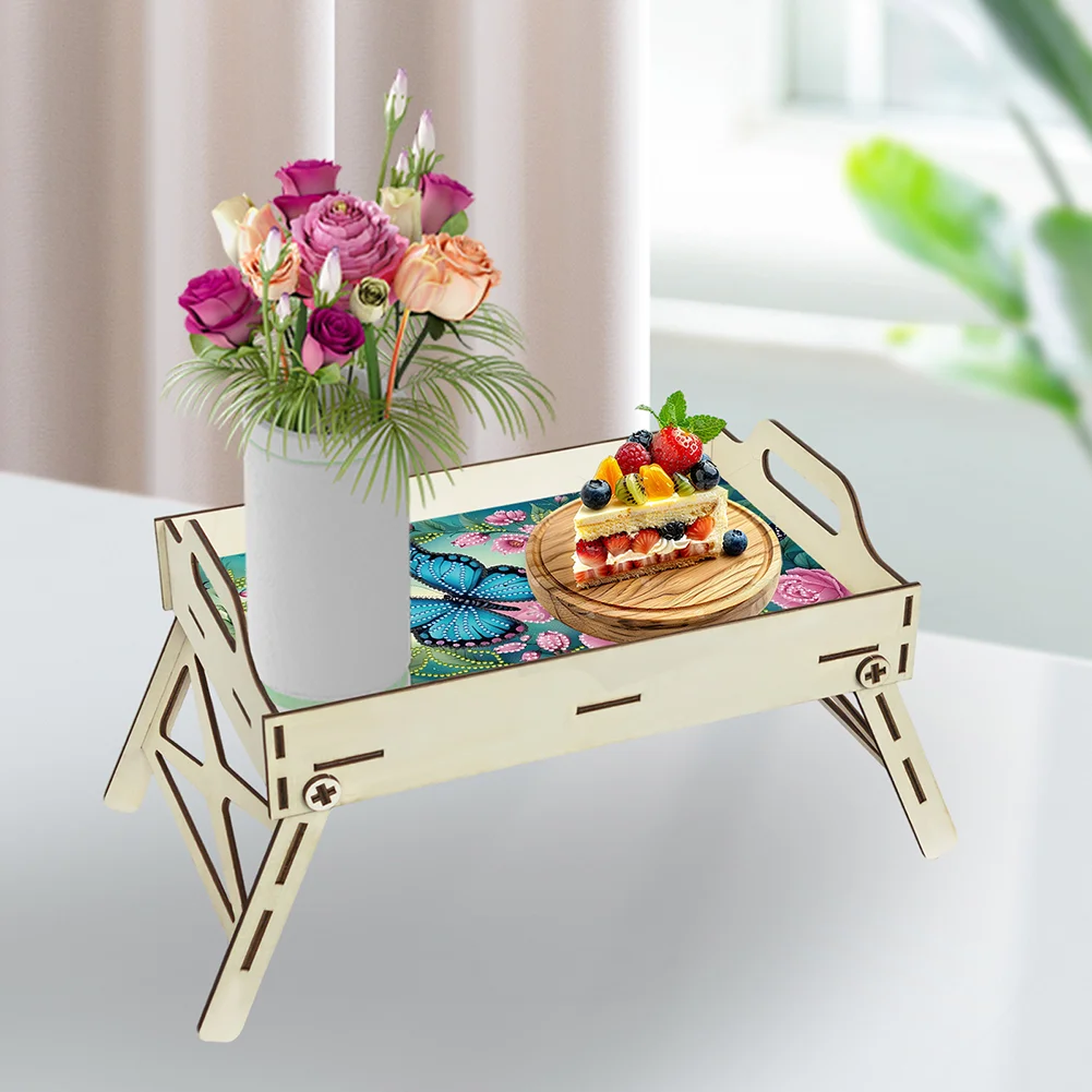 DIY Diamond Painted Dining Plate with Handle Wooden Food Tray Home Decor Gift