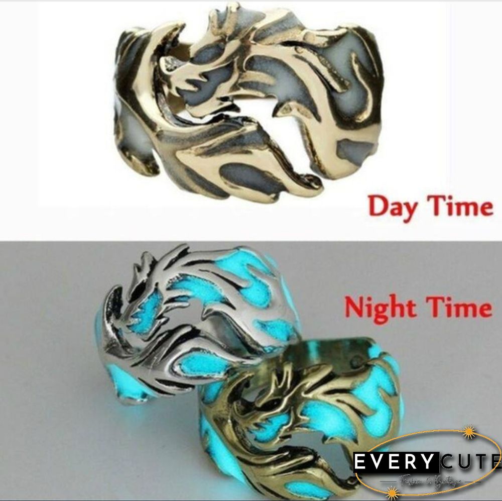 Vintage Unisex Luminous Dragon Finger Rings for Men Women Fashional Rings Glow In The Dark Ring Jewelry Accessories UNX
