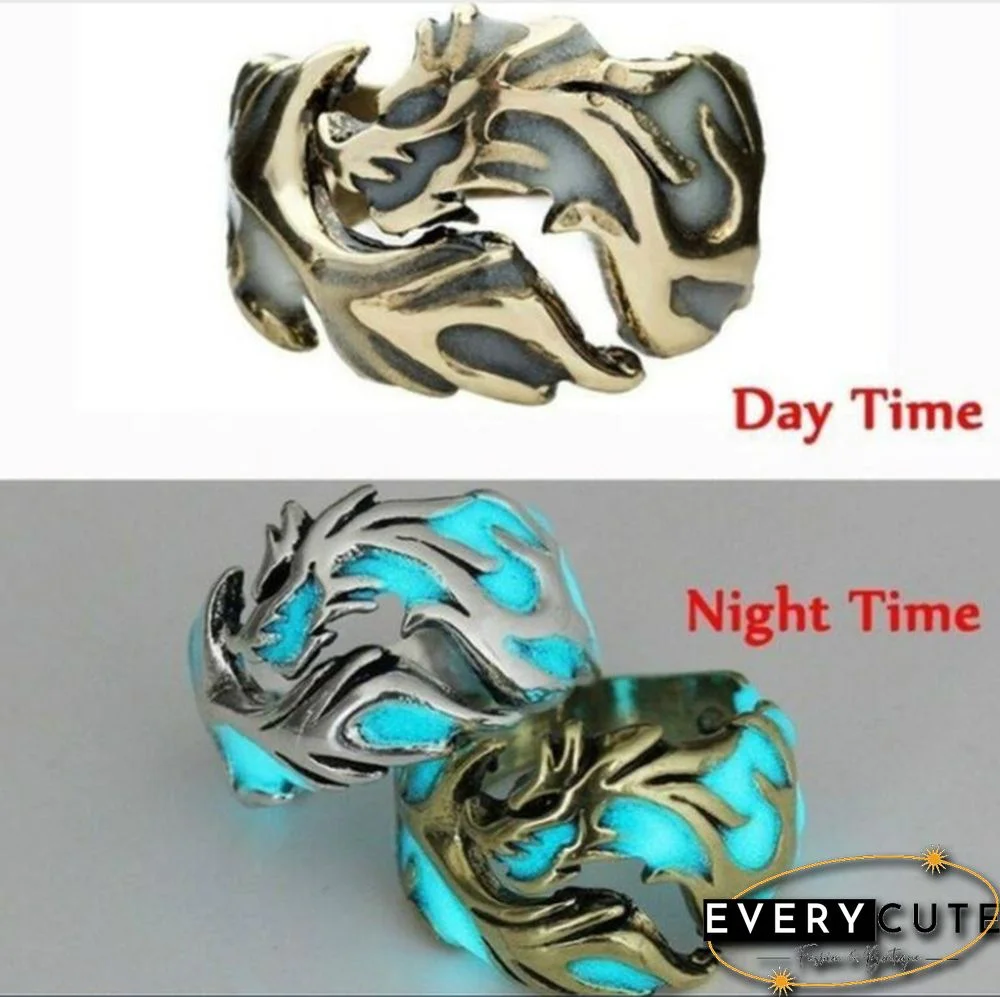 Vintage Unisex Luminous Dragon Finger Rings for Men Women Fashional Rings Glow In The Dark Ring Jewelry Accessories UNX