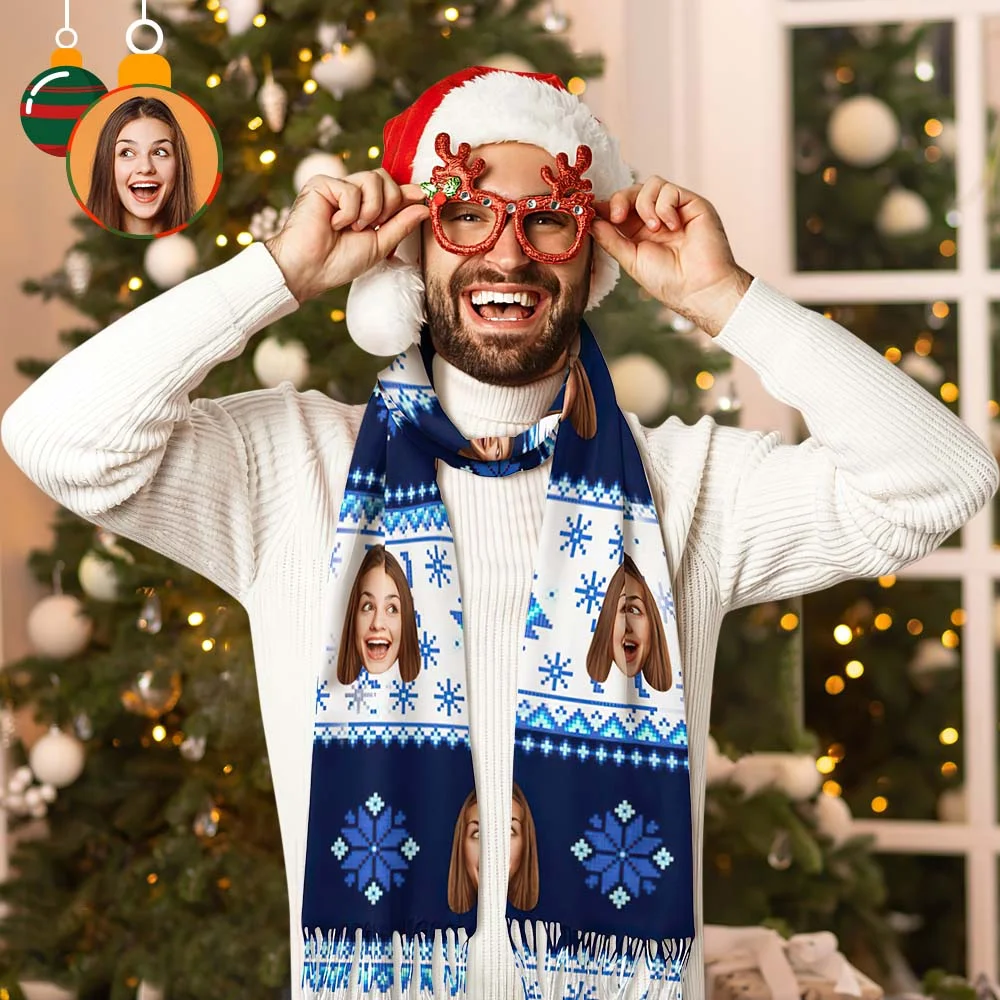 Custom Face Christmas Scarf Personalized Nordic Retro Pattern Design