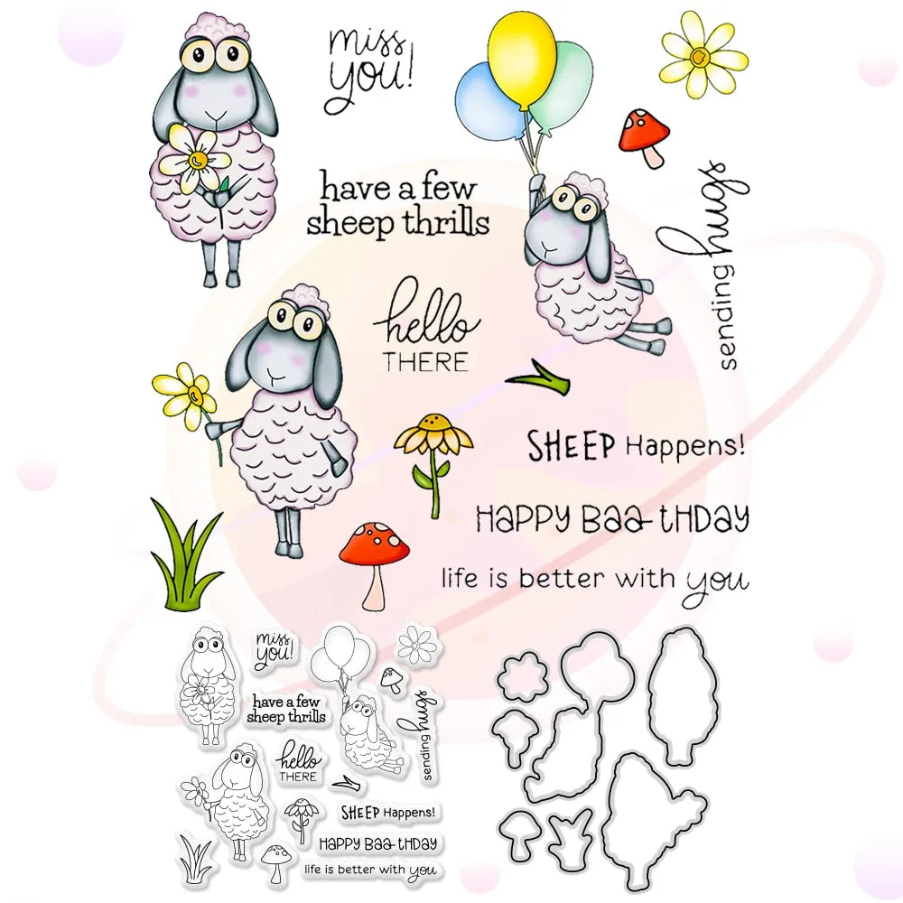New Flower Sheep Metal Cutting Dies and Clear Stamp Template for DIY Scrapbooking Photo Album Craft Paper Card Making Decorative