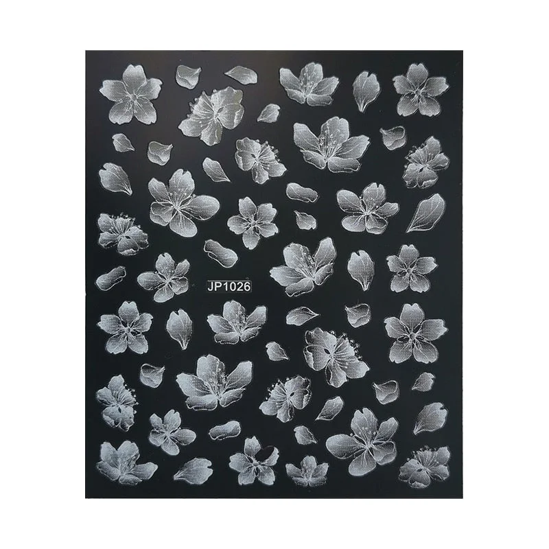 5D White Nail Sticker Rose Flower Engraved Embosse Design Transfer Decals Slider Wraps DIY Nail Art Decoration Accessories