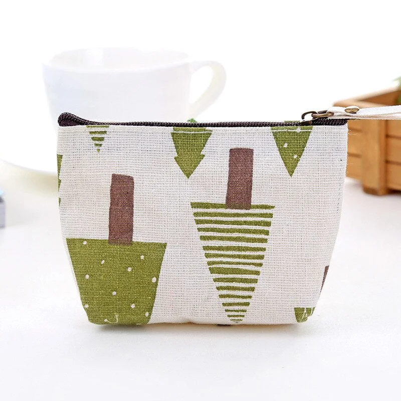 New Women Kids Canvas Coin Purse Floral Plaid Zipper Pouch Small Wallet Children Female Key Card Holder Mini Money Bag Gift