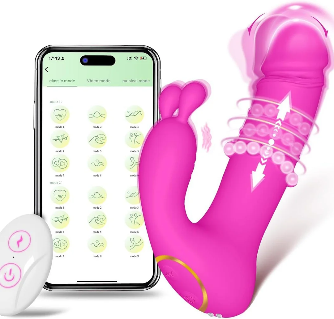 Honey Love 3-in-1 Vibrating Dildo With Thrusting Pearls - Rose Toy