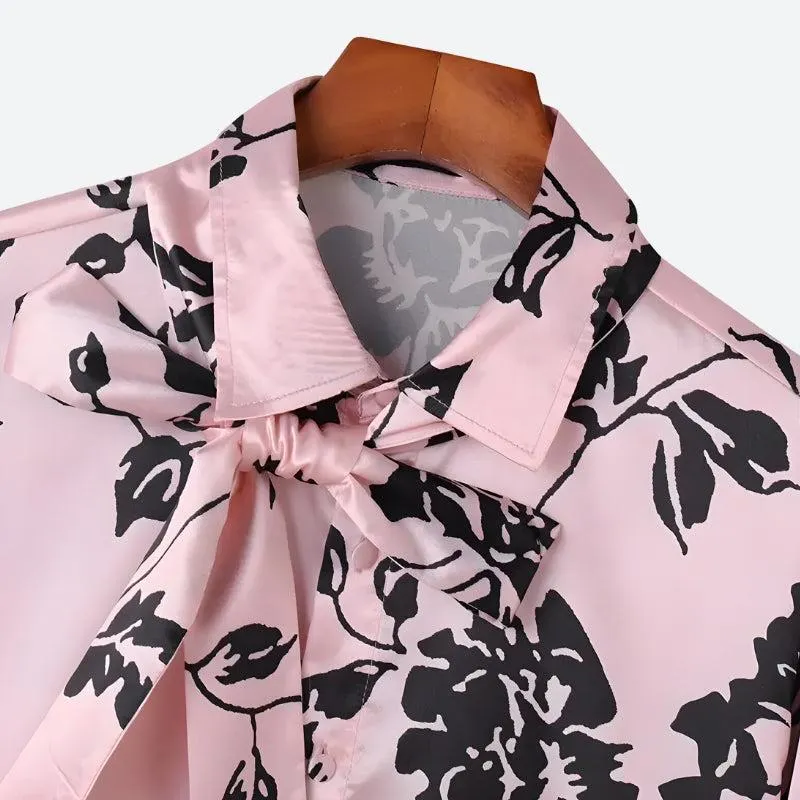 Brownm Neck Tie Satin Top
