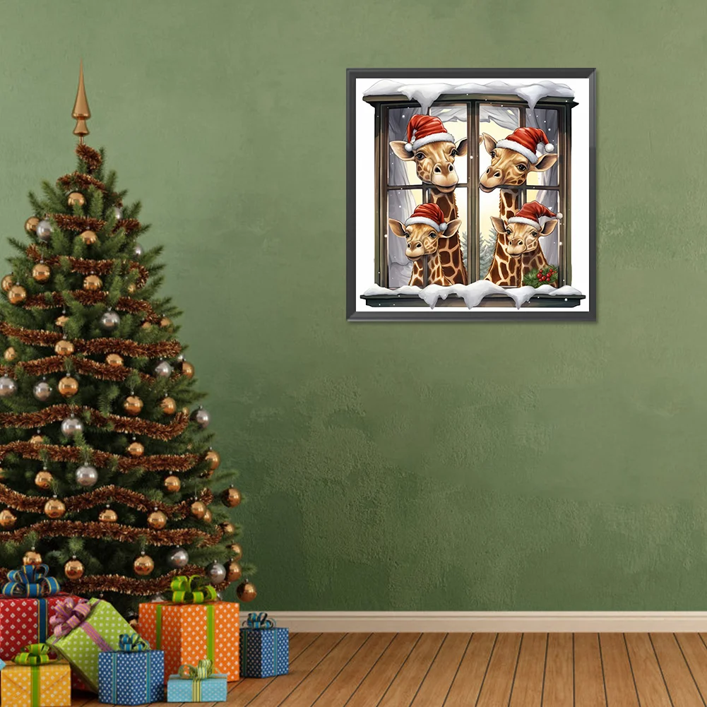 Diamond Painting - Full Round Drill - Window Xmas Giraffe(Canvas|30*30cm)