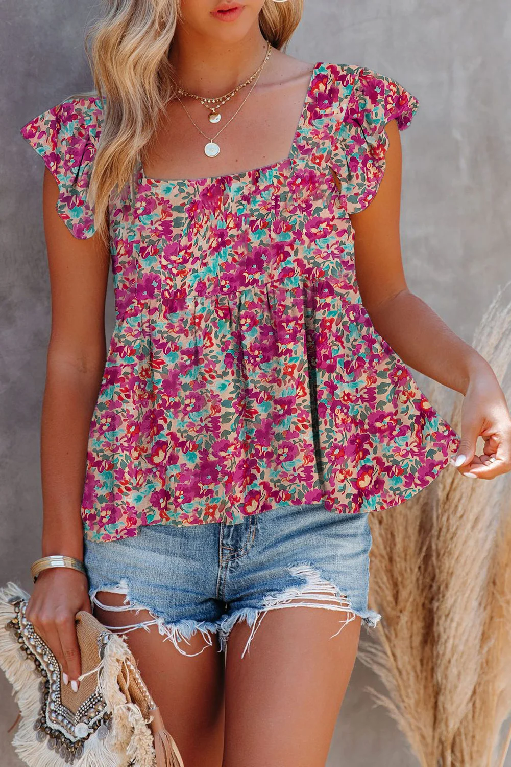 Multicolor Square Neck Floral Tank Top | IFYHOME