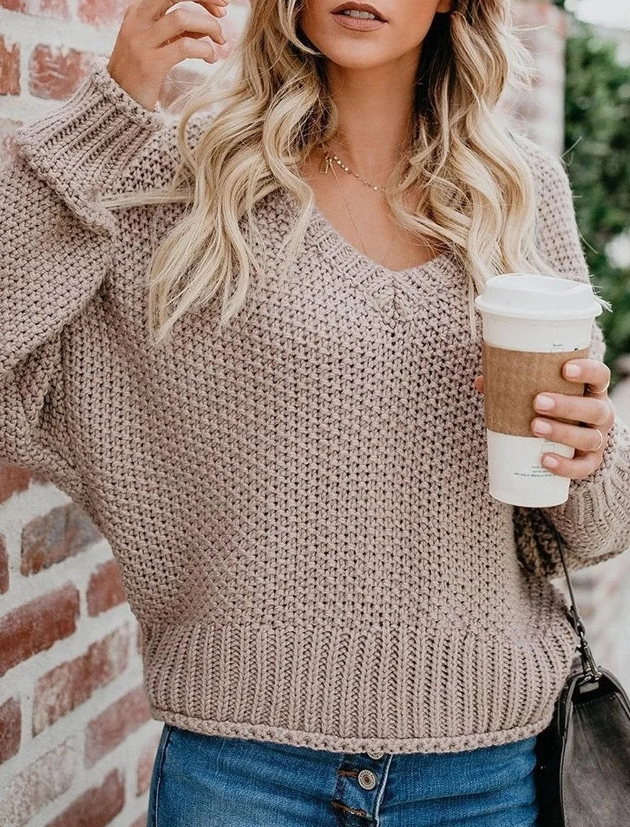 Autumn and Winter Loose Knit V-Neck Pullover Sweater