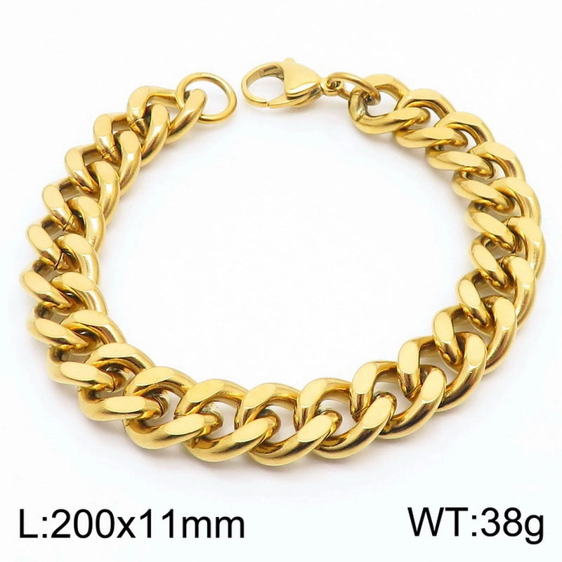 Stainless Steel Personality Fashion Trend Simple Two-Side Grinding Cuban Link Chain Bracelet Accessories