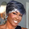 Sliver Grey Machine Made Wig Glueless Short Straight Bob Pixe Cut Wig