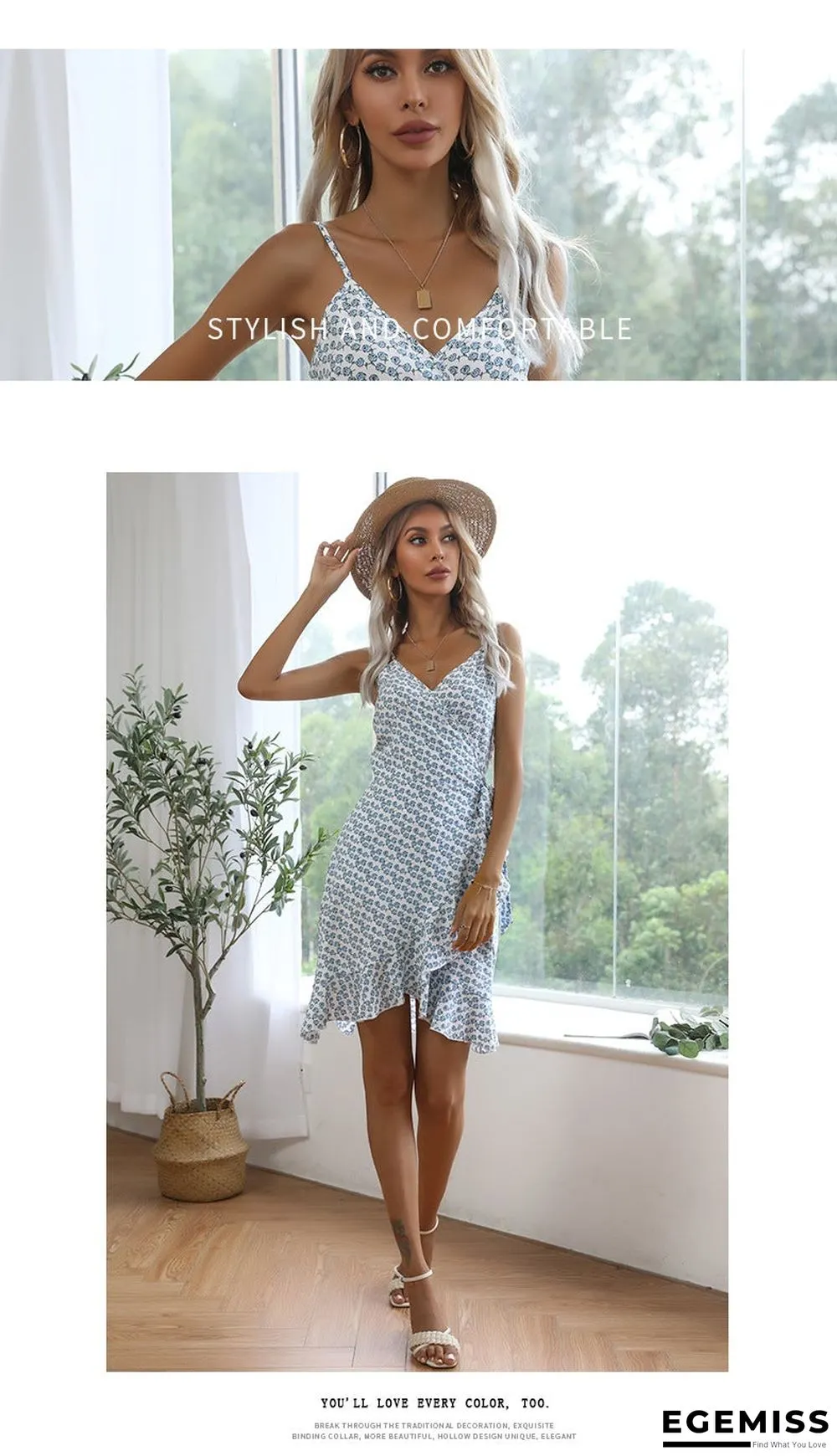 Summer Printing Irregular Ruffled Suspenders Dress Women | EGEMISS