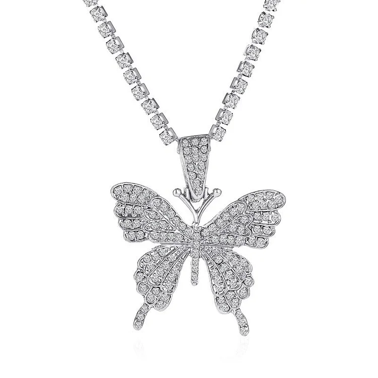 Layered Rhinestone Butterfly Pendant Necklaces Jewelry