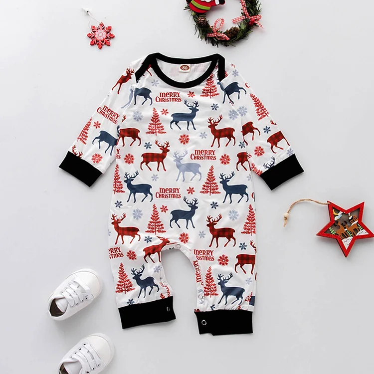 Red Raglan Sleeve Black Top Merry Christmas Reindeer Matching Family Pajamas