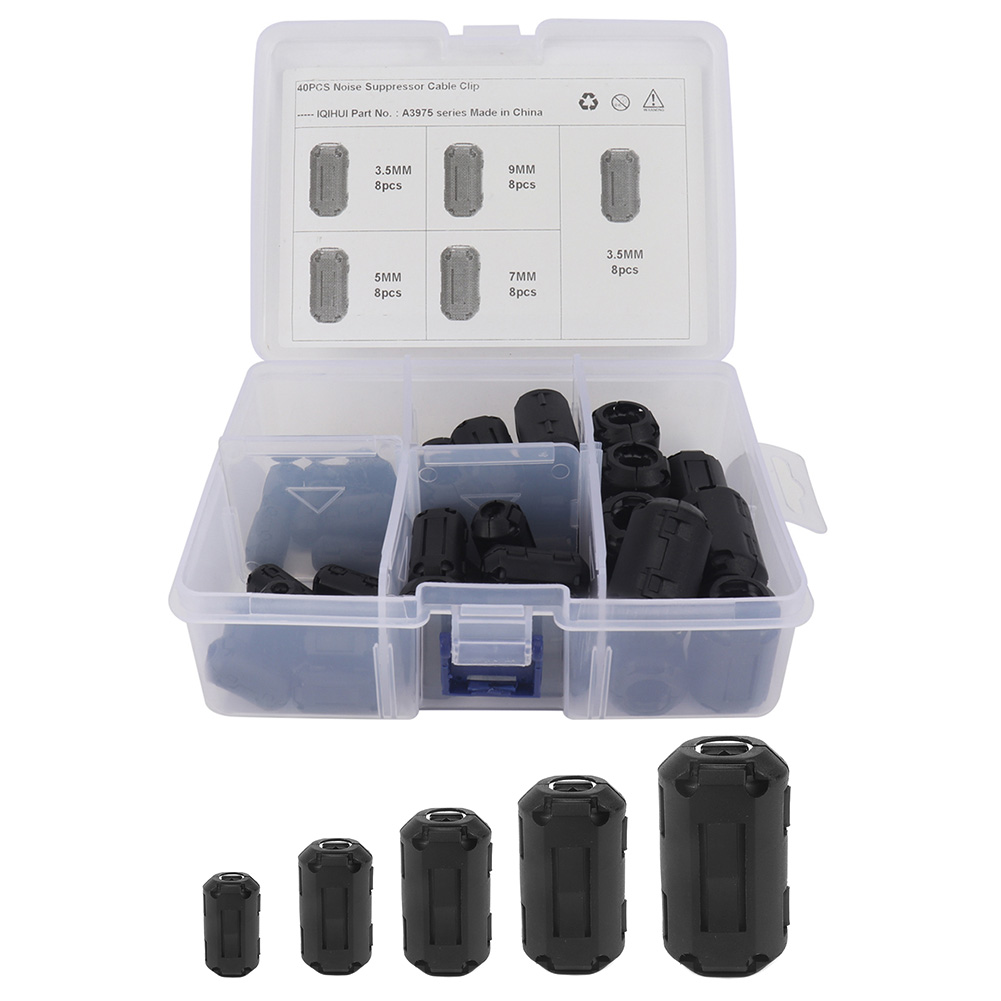 

40pcs Clip-on Ferrite Ring Choke Noise Suppressor 3.5mm 5mm 7mm 9mm 13mm, 501 Original