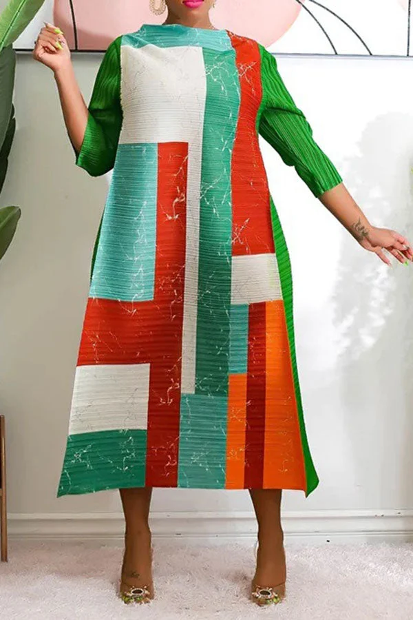 Color Block Modern Boat Neck Midi Dress