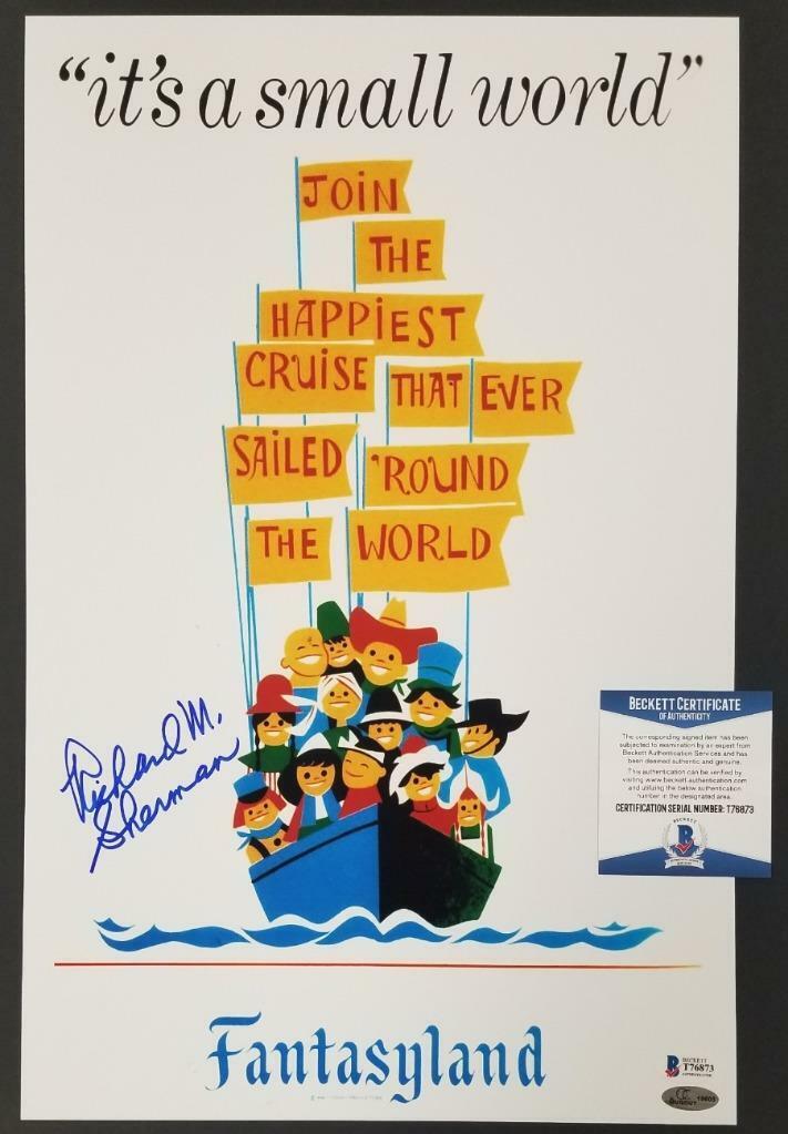 Richard Sherman signed Disney It's a Small World 11x17 Photo Poster painting Fantasyland BAS COA