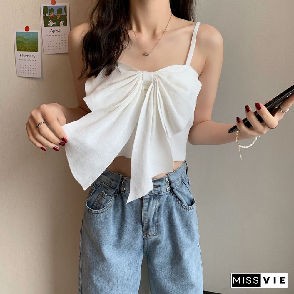 Summer Butterfly Knot Bow Tie Camisole Women Fashion Backless Cropped Camis Tank Tops Wdc893