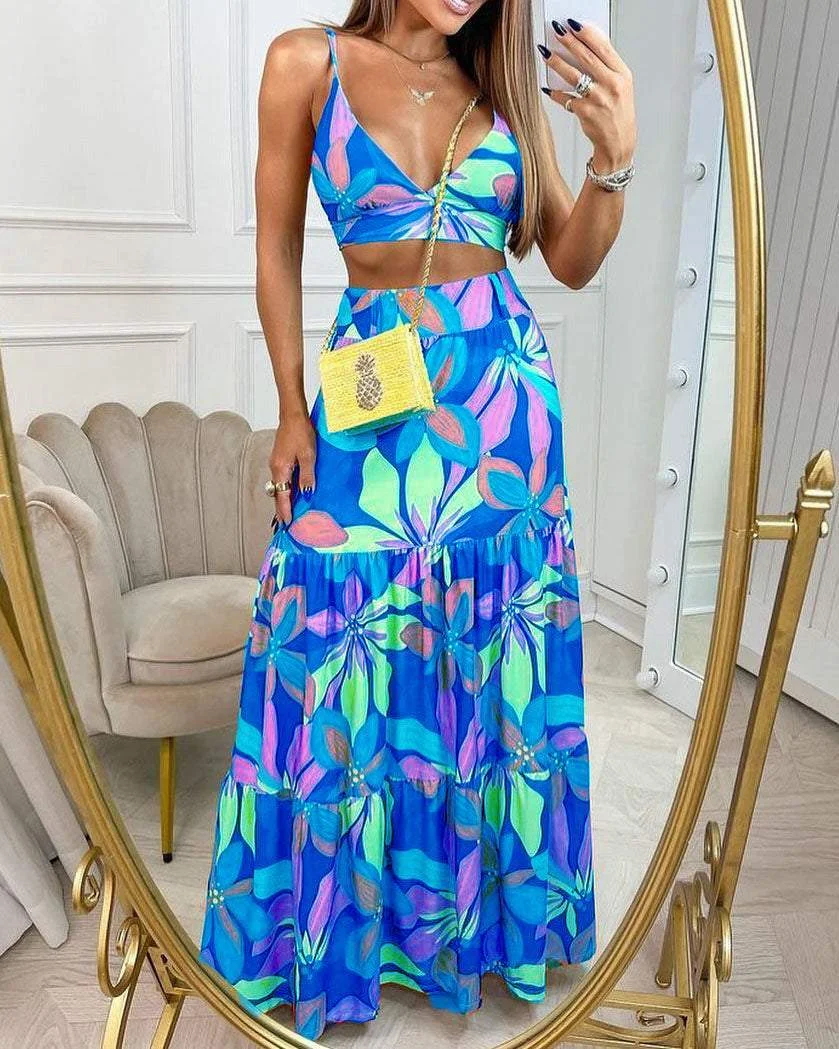 SLEEVELESS PRINTED SKIRT TWO-PIECE