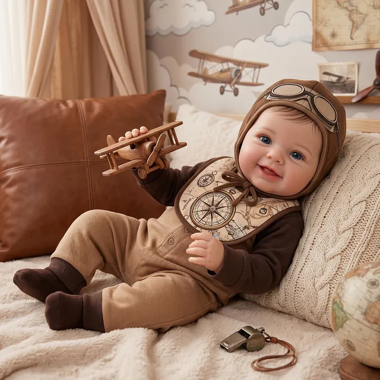 [Pre-Order] Babeside Winslow 20" Reborn Baby Boy Doll &ndash; Lifelike Vinyl Infant with Vintage Pilot Outfit & Aviator Hat