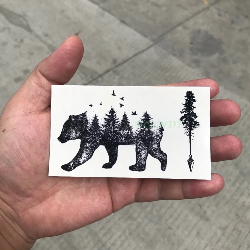 Waterproof Temporary Tattoo Siberia forest bear tree bird fox owl wolf whale tatto flash tatoo fake for girl women men 7