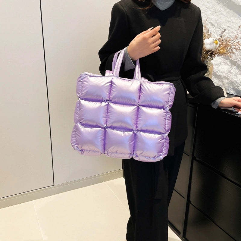 Women’s Large Cloth Solid Color Elegant Streetwear Sewing Thread Square Zipper Shoulder Bag