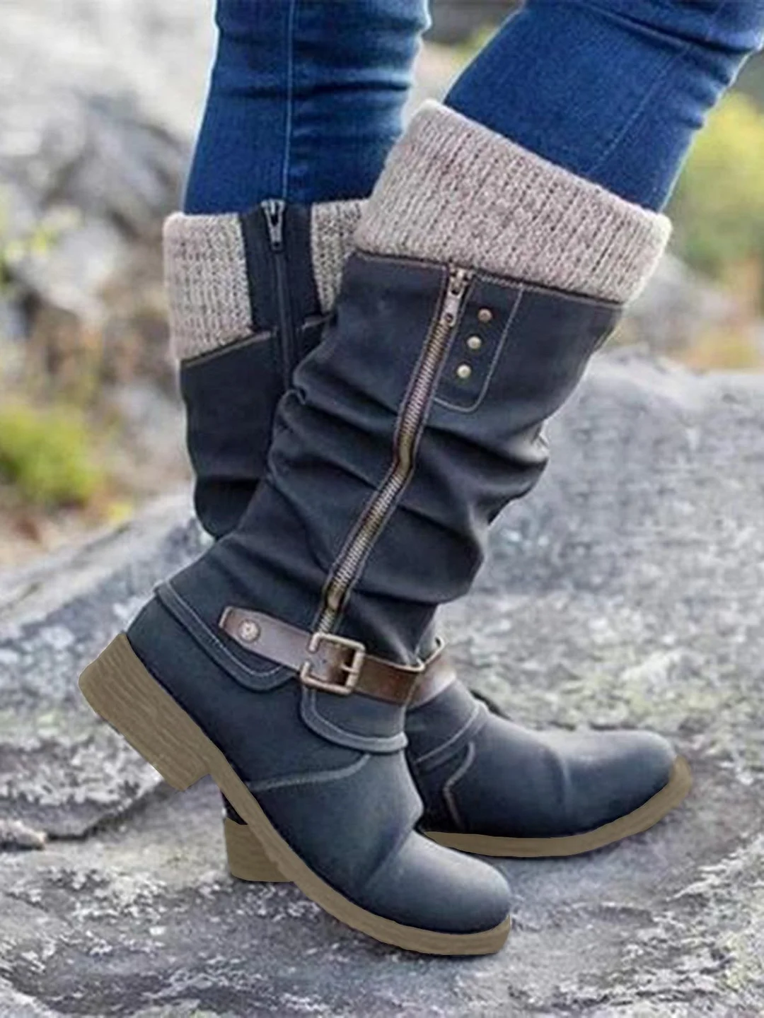 Daily Leather Low Heel Boots | EGEMISS