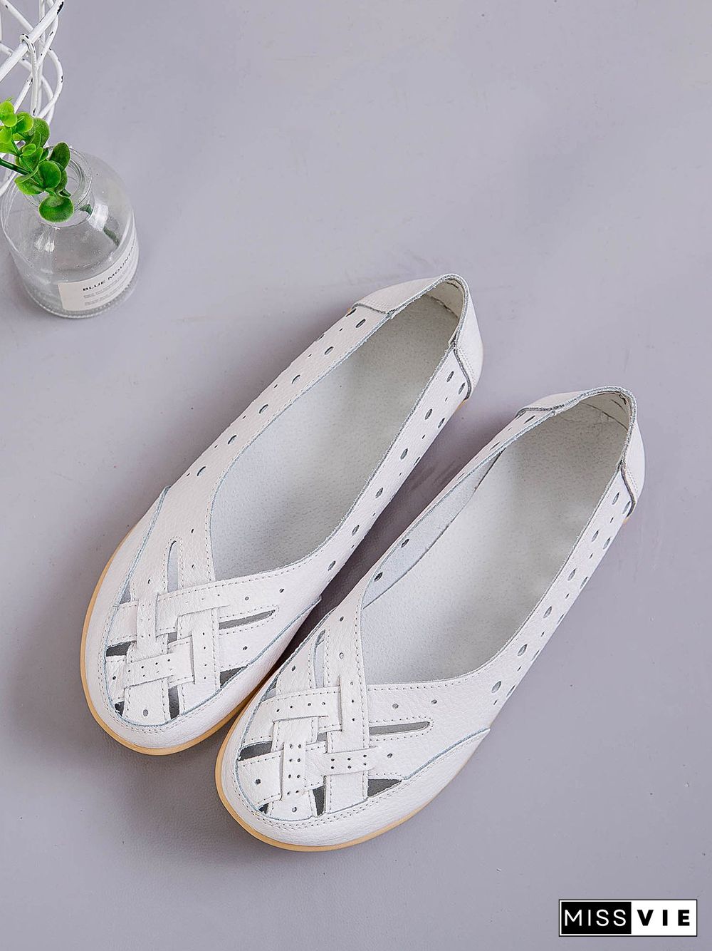 Hollow Leather Soft Sole Shoes