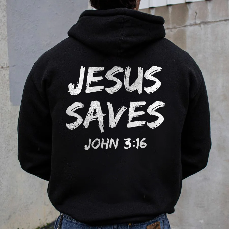 Jesus Saves John 3:16 Printed Men's Hoodie