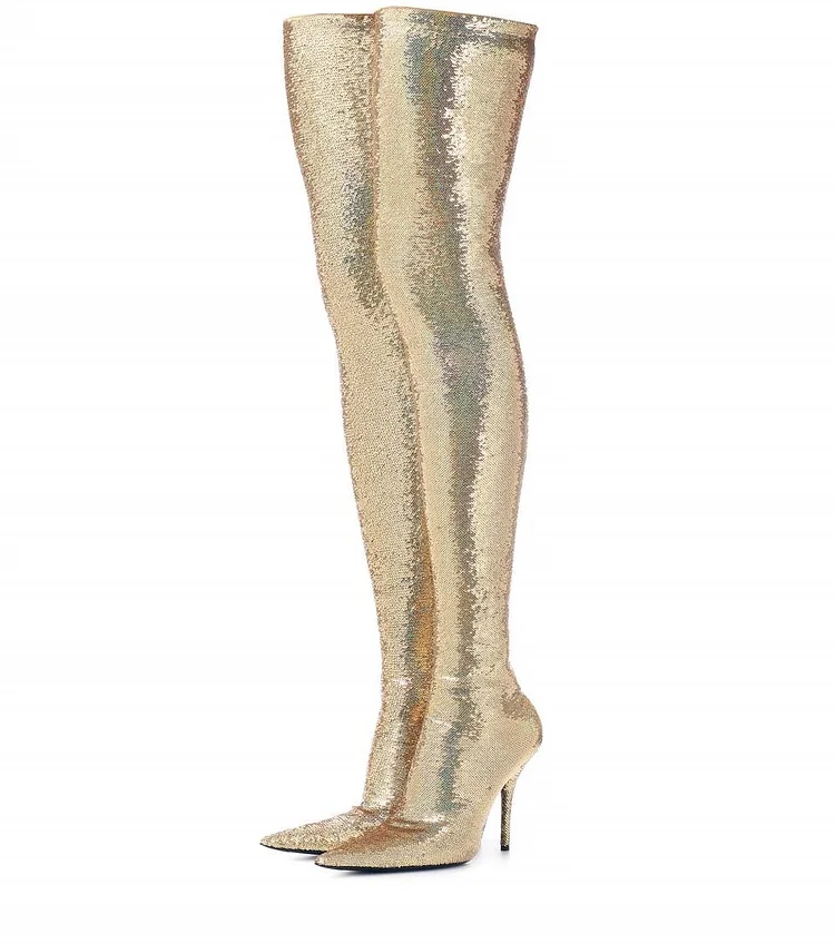 Gold thigh clearance high balenciaga boots