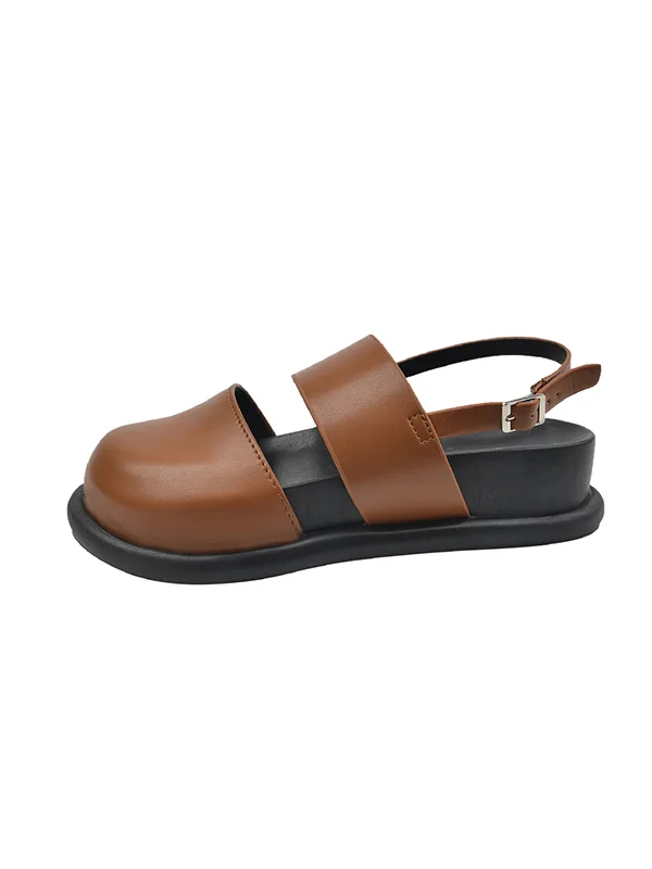 Belt Buckle Hollow Round-Toe Split-Joint Wedges & Flatform Sandals