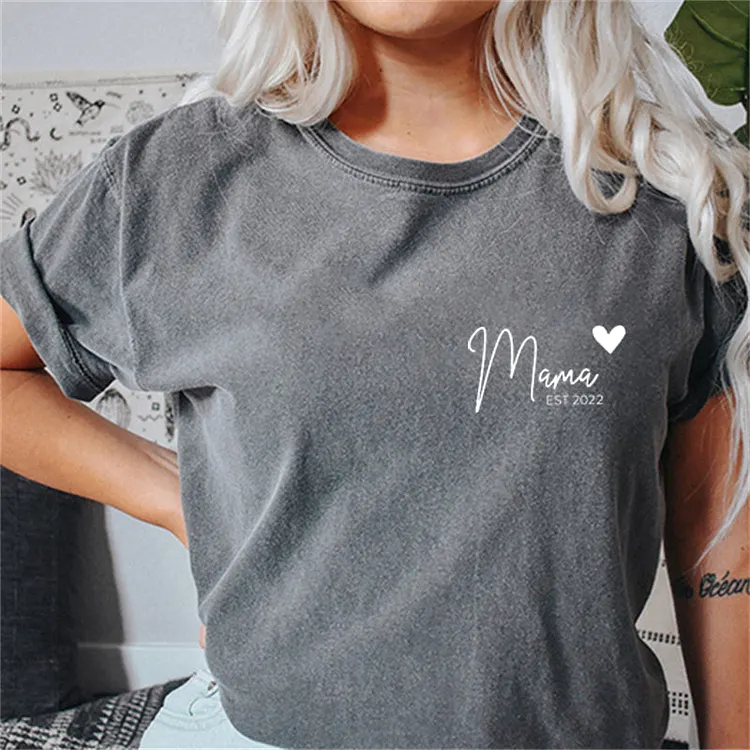 Custom Personalised Mama Est Year T-shirt, with Children's Names on the Sleeve, Mother's Day Gift, New Mum Gift