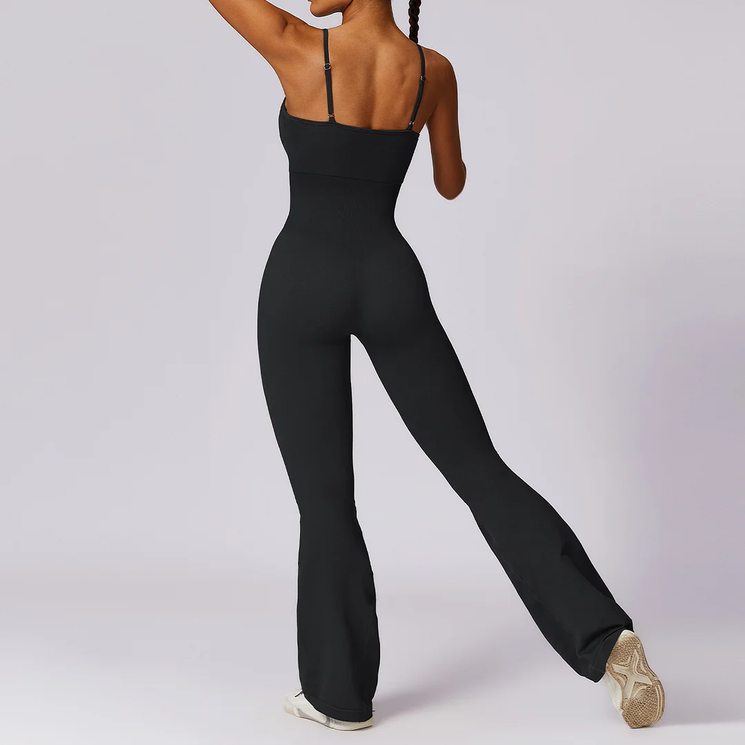 PASUXI 2024 Fitness Sports Gym Quick Dry Workout Flared One Piece Yoga Bodycon Jumpsuits for Women
