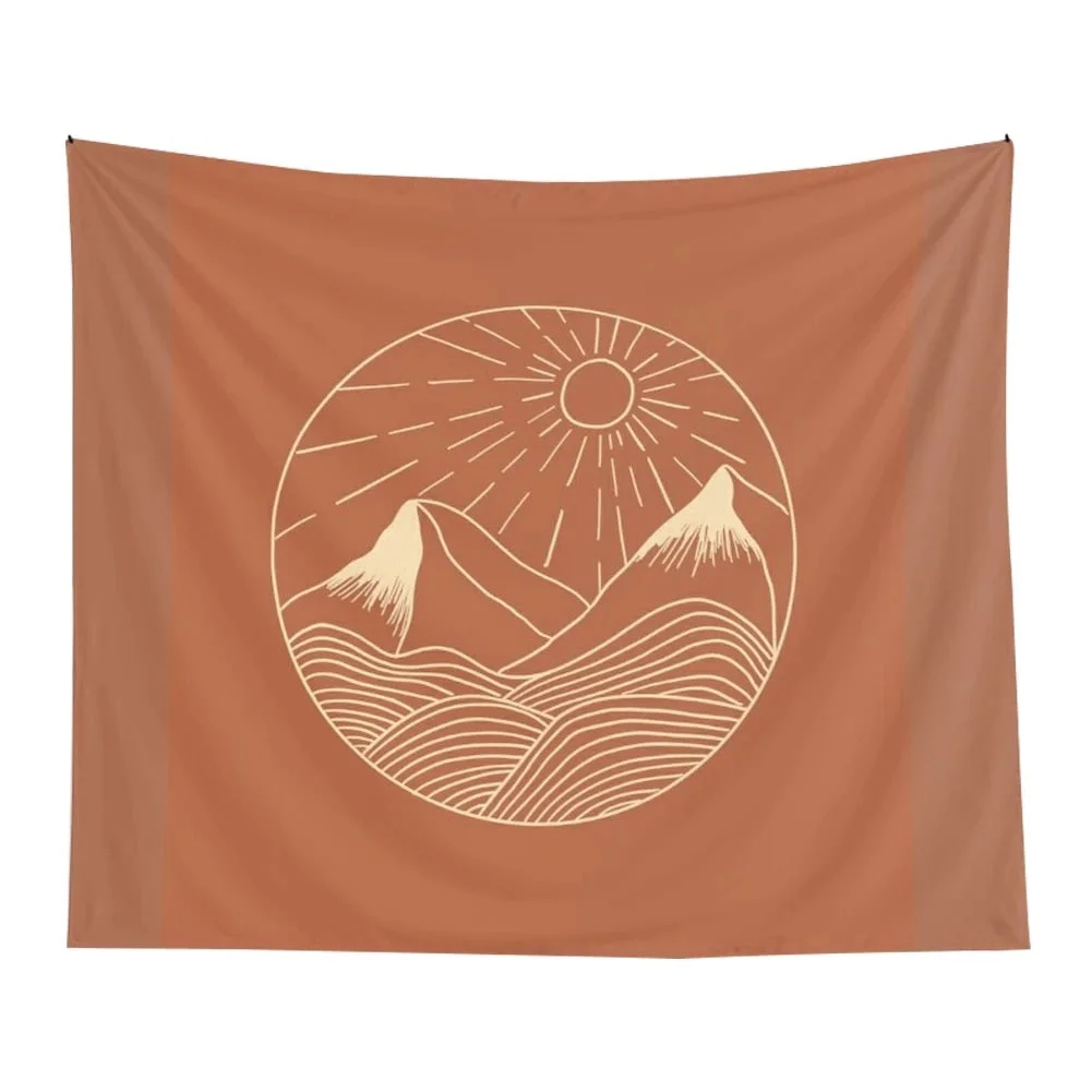 Sun Moon Abstract Mountains Sunset Tapestry Wall Hanging Art Living Room Room Home Decor Tablecloth Tapestries95x73CM