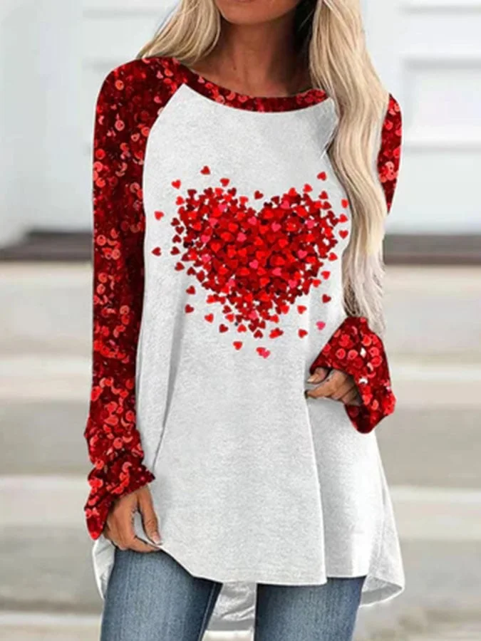 Fashionable Heart Print Long-Sleeved Top socialshop