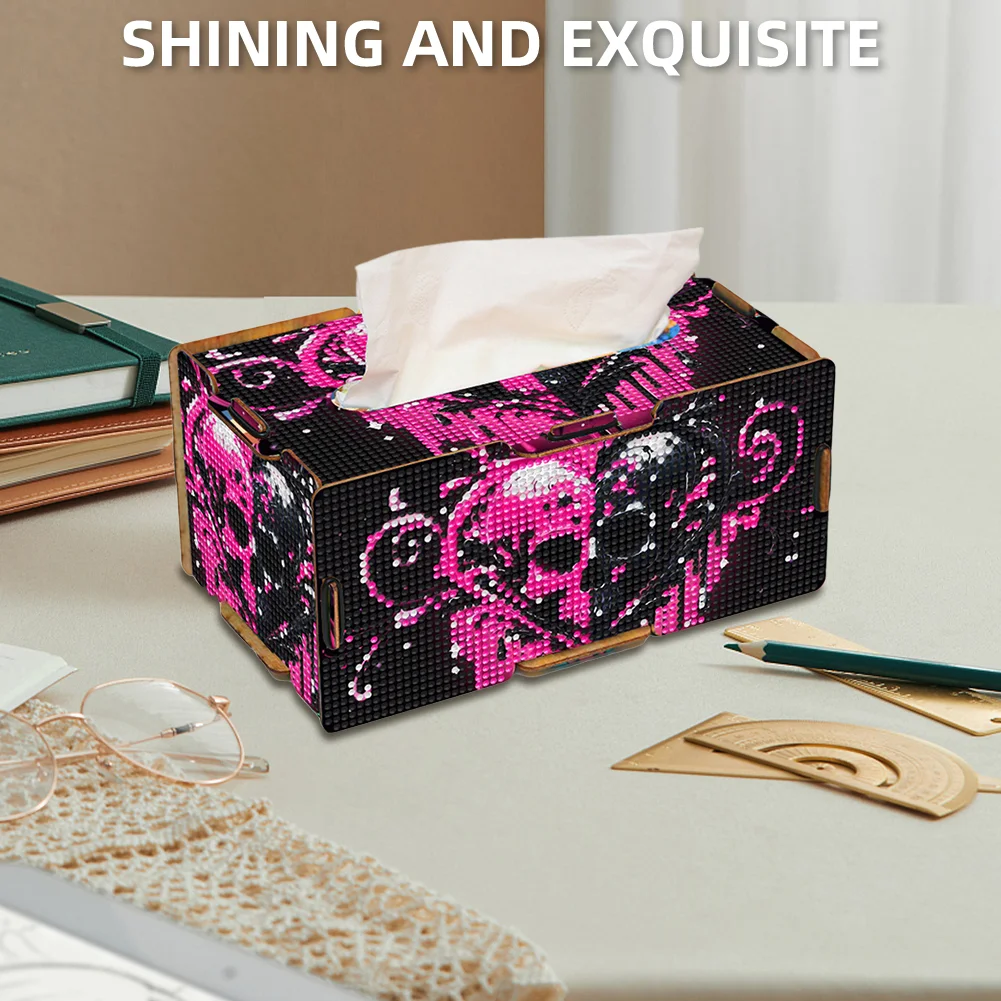 Heart Skull Diamond Painting Tissue Box Wooden Diamond Art Tissue Storage Box