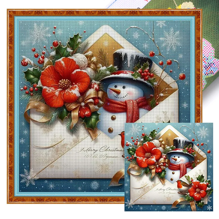 『YiShu』Snowman Envelope - 11CT Stamped Eco-Friendly Cotton Thread Cross Stitch(45*45cm)