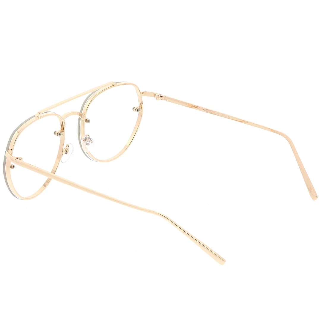 Modern Round Aviator Eyeglasses Slim Brow Bar Rimless Clear Flat Lens  59mm