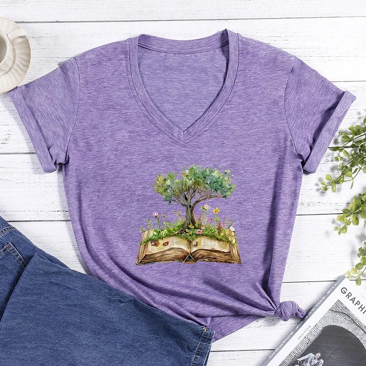 book tree V-neck T-shirt-0025796