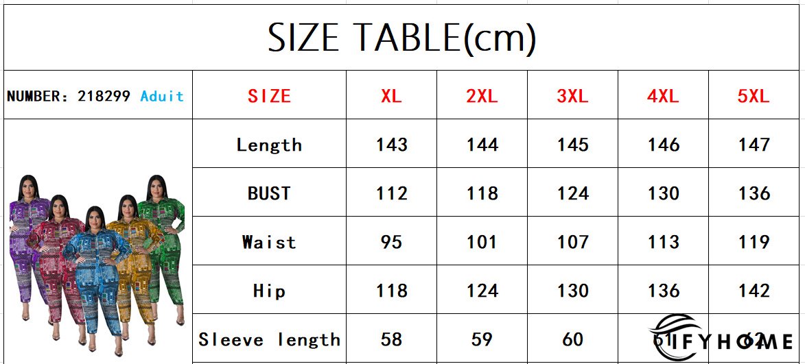 Plus Size Women's Fall Print Long Sleeve Jumpsuit | IFYHOME