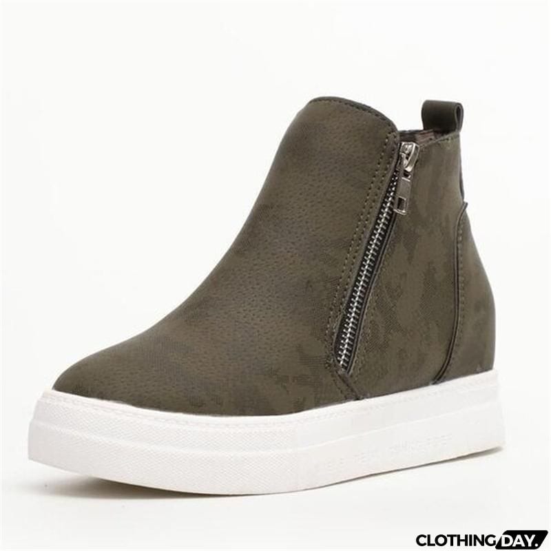 Comfortable Side Zipper Platform Wedge Heel Suede Shoes