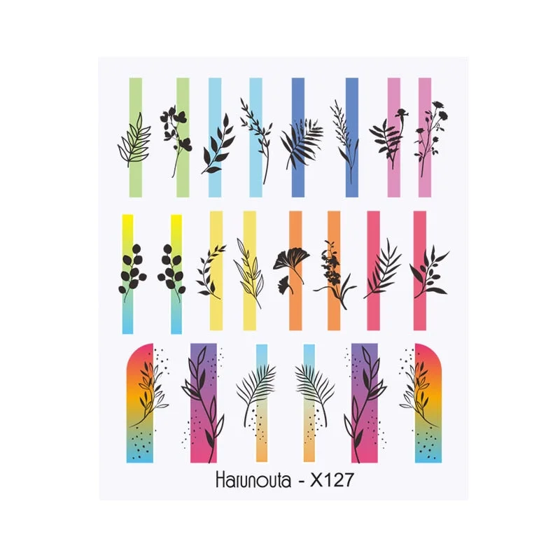 Harunouta Spring Water Nail Decal And Sticker Flower Leaf Tree Green Simple Summer DIY Slider For Manicuring Nail Art Watermark