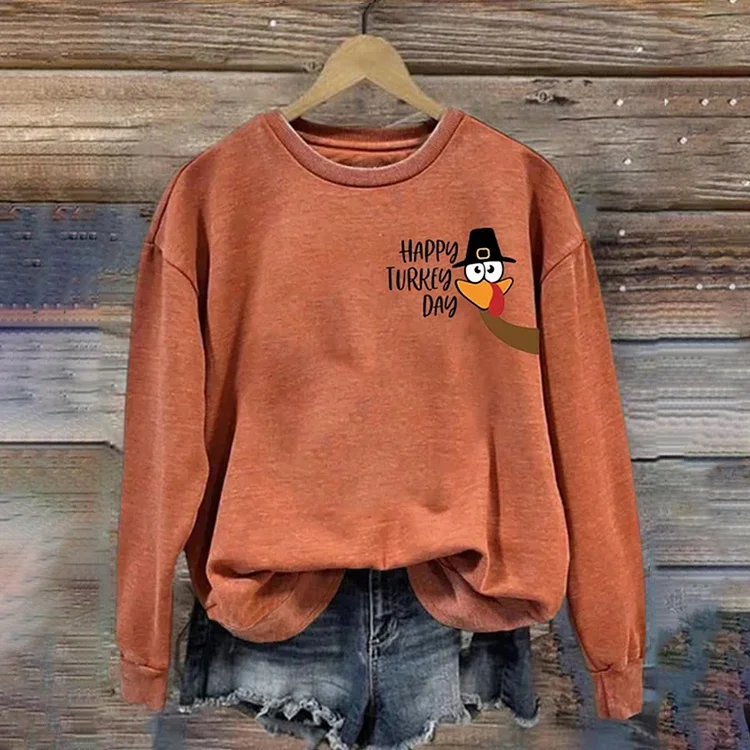 Simpfit Lässiges Sweatshirt mit Happy Turkey Day-Aufdruck