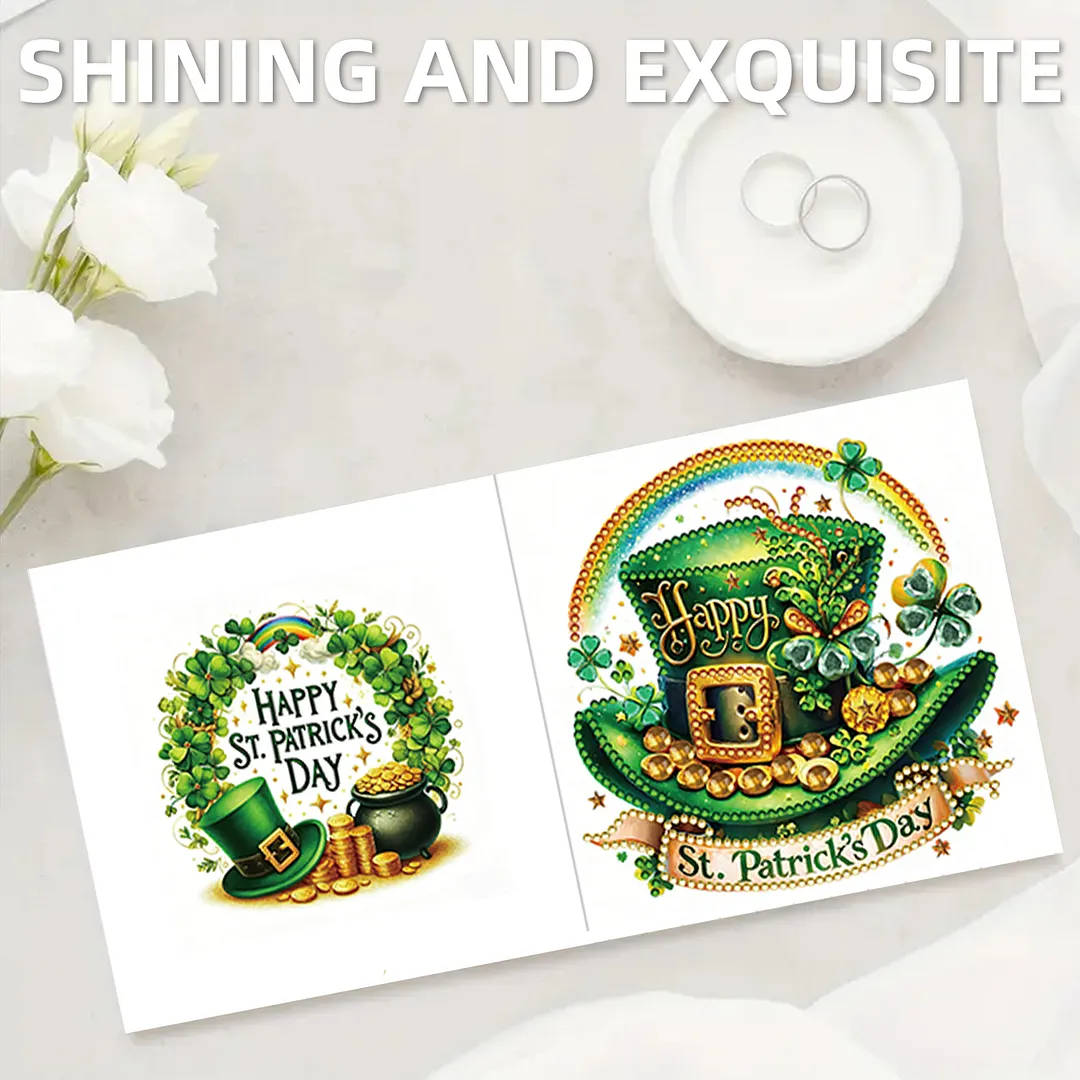 6Pcs Happy St.Patrick Day DIY Diamond Painting Greeting Card Set with Envelopes Diamond Art Handmade Cards for Beginner Adult Holiday Gifts