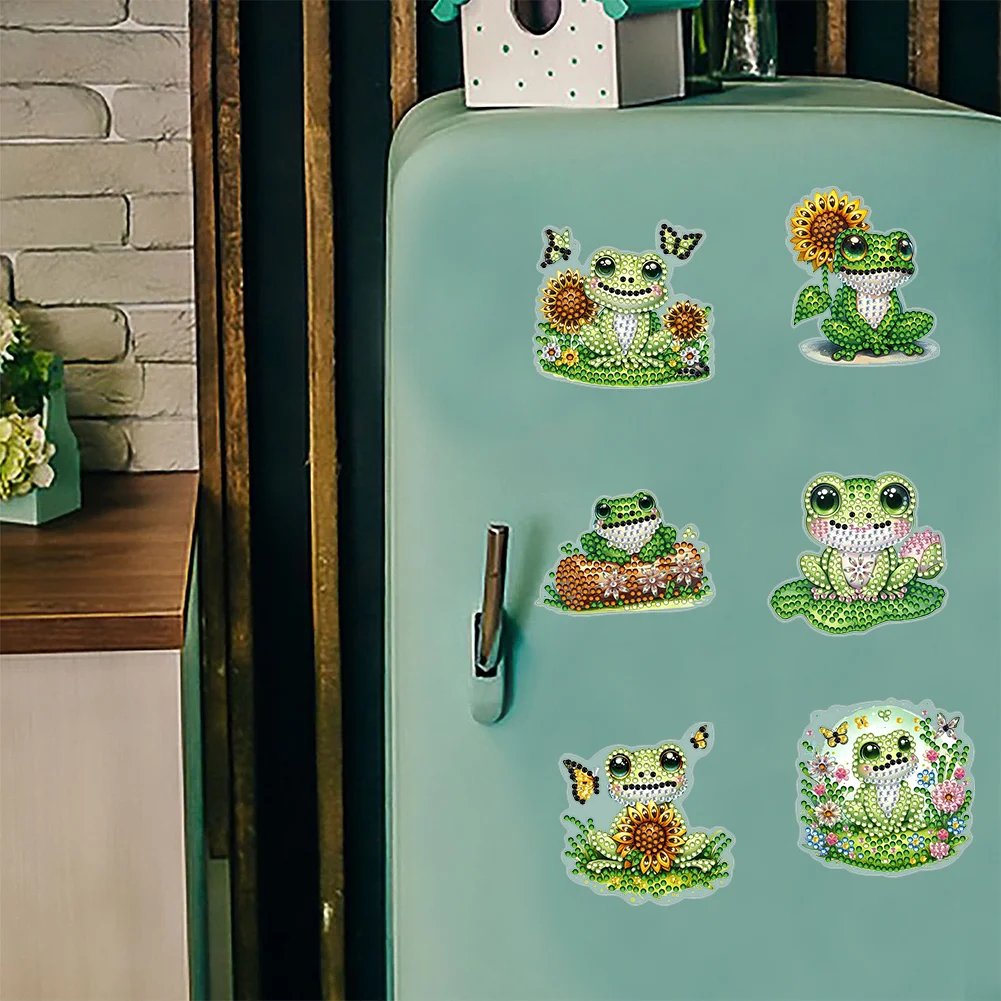  6 Pcs Sunflower Frog Diamond Painting Cartoon Fridge Magnetic Stickers