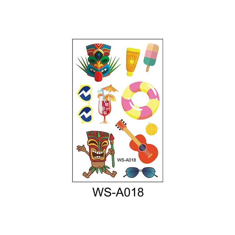 Waterproof New Hawaiian Tattoo Sticker Fashion Summer Seaside Beach Party Cartoon Sweatproof Tattoo Sticker
