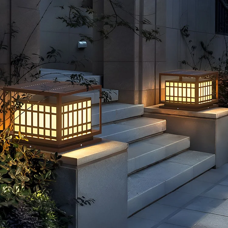 Square LED Waterproof Brown Modern Outdoor Deck Post Lights Pillar Light - Appledas