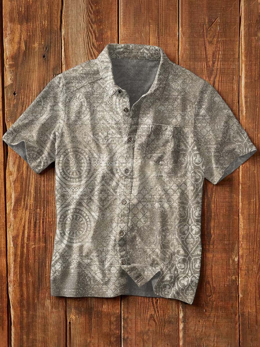 Men's Western Print Casual Lapel Short Sleeve Shirt