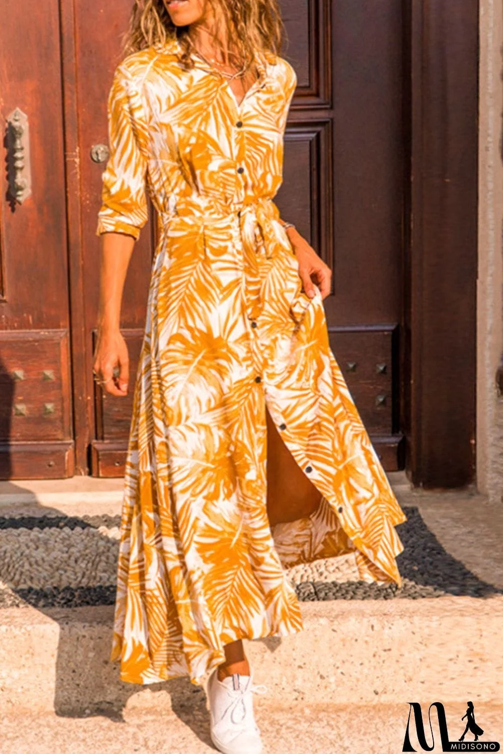 MidiSono - Botanical Print Maxi Shirt Dress