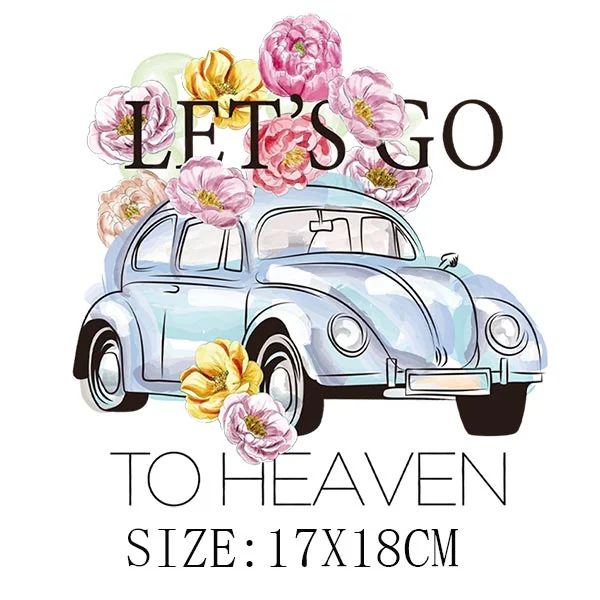 Pretty Girl&Car Iron On Transfer For T-shirt DIY Washable Thermal Sticker Fashion Design Patches On Clothes Appliqued Decoration
